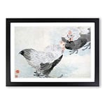Big Box Art Two Roosters by Ren Yi Framed Wall Art Picture Print Ready to Hang, Black A2 (62 x 45 cm)