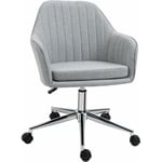 Homcom - Chaise de bureau design contemporain dossier accoudoirs striés hauteur réglable pivotant 360° piètement chromé lin gris clair
