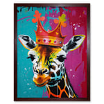 King Queen Giraffe Wearing a Crown Modern Pop Art Art Print Framed Poster Wall Decor 12x16 inch