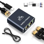 Switch Ethernet,1 à 2 RéPartiteur Ethernet 1000mbps,Commutateur Lan 2 Ports Avec CâBle D'Alimentation De Type C,RéPartiteur RéSeau Rj45 Lan Pour Pc Ordinateur,Hub,Commutateur,Routeur,DéCodeur,TV