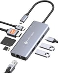 NOVOO Adaptateur USB C 8 en 1 Hub USB C vers HDMI, Ethernet Gigabit, 100W PD, USB C, A 3.0, SD/TF Multiport Hub pour MacBook Pro Air M2 M1 Surface iPad Galaxy HP