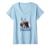 Frozen Group Photo With Elsa, Anna, Kristoff, Sven And Olaf V-Neck T-Shirt