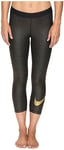 Womens Nike Pro Sparkle Capri 3/4 Leggings Sz XS Black Metallic Gold 881778 010