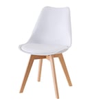 Baroni Home Chaise de Salle à Manger Style Scandinave, Chaise de Cuisine et de Bureau avec Pieds en Bois, Chaise Ergonomique avec Coussin Intégré 57x48x79 cm, Blanc, 1 pièce