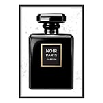 Artze Wall Art Noir Paris Perfume Bottle Splashes Poster, 30 cm Width x 40 cm Height, Black