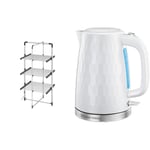 Black+Decker 63099 3-Tier Heated Clothes Airer Aluminium, Cool Grey, 140cm x 73cm x 68cm & Russell Hobbs Honeycomb Electric 1.7L Cordless Kettle (Fast Boil 3KW, White premium plastic)