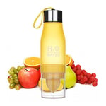SHOP-STORY - H2O Water : Bouteille Détox avec Infuseur de Fruit 650 ML et Presse Agrumes intégré - Couleur Jaune