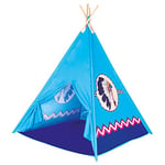 Bino World of Toys Tente de Jeu Teepee, Tente Accessoires de puériculture, Jouets pour Enfants (Maison de Jeux pour Enfants à partir de 3 Ans, avec des Motifs Indiens, Taille 120x120x150 cm), Bleu