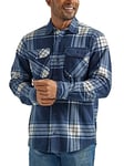Wrangler Authentics Men's Long Sleeve Plaid Fleece Shirt Jacket Button, Total Eclipse, XXL