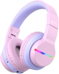 iClever Wireless Kids Headphones, Colorful LED Lights Kids Bluetooth Headphones with 74/85/94dB Volume Limited Over Ear, 40H Playtime, Bluetooth 5.0, Built-in Mic for School/Tablet/PC