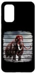 Galaxy S20 Retro black and red woolly mammoth on snow, clouds, art. Case