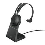 Jabra Evolve2 65 Wireless PC Headset with Charging Stand – Noise Cancelling Microsoft Teams Certified Mono Headphones With Long-Lasting Battery – USB-A Bluetooth Adapter – Black