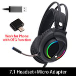 Casque de jeu Gamer 7.1 Surround Sound USB 3,5 mm Filaire RGB Light Game Casque avec microphone pour tablette PC Xbox One 360-7.1 et Micro