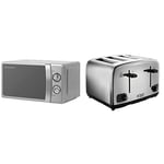 Russell Hobbs RHMM701S 17 Litre 700 W Silver Solo Manual Microwave with 5 Power Levels & 24090 Adventure Four Slice, Brushed Polished Stainless Steel Toaster