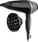 Remington Thermacare Pro Compact Hair Dryer with Concentrator and Diffuser, Three Heat and Two Speeds with Cool Shot, 2.5 Metre Power Cable, 2300 W, Black, D5715