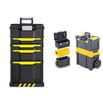 STANLEY Rolling Workshop Toolbox, Detachable Toolbox with Drawers, Flip Bin, Back Pocket, 7" Heavy Duty Wheels, 1-79-206 & Essential Rolling Workshop Toolbox, 3 Tier Stackable Units, STST1-80151