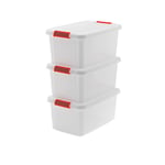 Keter Set of 3 Clear Plastic Storage Boxes with Lid K-Latch L with Handles Ideal for Clothes and Storage Box Suitable for Closets and Garage 43L 59 x 39 x 28 cm