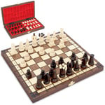 Shakkipeli shakkilauta puinen laadukas - Shakkilautasetti taitettava shakkinappuloilla isot lapsille ja aikuisille 34x34 cm