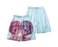 1PCS Swimming Shorts Mens Anime Ram Rem Re：Life In A Different World From Zero 3D Print Funny Hawaiian Beach Trunks Surf Gym With Pockets For Summer Beach Holiday M