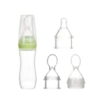 ULTNICE 3pcs Baby Feeding Squeeze Bottle Silicone Food Feeder with Dispensing Spoon Rice Paste Cereal Feeding Dish Newborn Tableware Tools Green