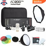UK Godox 2.4G TTL HSS 1/8000s AD200pro Flash+ad-s2+ad-s11+ad-s7 Accessories Kit