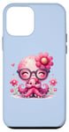 iPhone 12 mini Blue Background, Cute Blue Octopus Daisy Flower Sunglasses Case