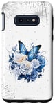 Coque pour Galaxy S10e Rose Blue Butterfly Phone Case,Aesthetic Butterfly Floral