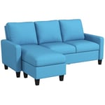 HOMCOM Canapé d'angle canapé 3 Places avec méridienne réversible Gauche ou Droite pour Salon, Bureau, Appartement, Tissu Polyester 197L x 139l x 91H cm Bleu
