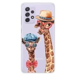 Tryckt silikonfodral som är kompatibelt med Samsung Galaxy A52 Funny Giraffe Transparent