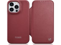 "Icarer Ce Fodral I Premiumläder Med Folie För Iphone 14 Pro Max Magnetiskt Flipomslag Magsafe Röd (Wmi14220716-Rd)