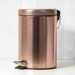 Small 5 Litre Copper Rose Gold Pedal Bin with Lid Kitchen Bathroom Office 