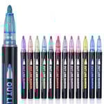 Outline Magic Pens Adventskalender Flickor 12 Färger Dubbel Linje Glitterpennor Metalliska Magic Pens för Måleri, Presentkort, Scrapbooking, Hantverk, Flickor