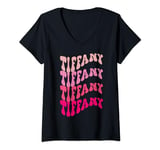 Womens Tiffany First Name I Love Tiffany Vintage Groovy Birthday V-Neck T-Shirt