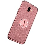 Herbests Compatible with Samsung Galaxy J6 Plus 2018 Case Silicone TPU Protection Cover Ultra Slim Glitter Shiny Bumper Case Shockproof Sparkle Rubber Shell Skin [360 Degree Rotating Ring Holder], Rose Gold