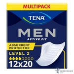 12x TENA Men Active Fit Absorbent Protector - Level 2 - Pack of 20 - 600ml
