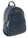 Michael Kors Dark Blue Backpack Navy Leather Gold Studded Medium Womens Abbey