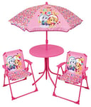 FUN HOUSE 713475 PAT'PATROUILLE Stella Everest Salon DE Jardin pour Enfant avec Une Table H.46 X Ø46 CM, Deux CHAISES H.53 X L.38,5 X P.37,5 CM ET Un Parasol H.125 X Ø 100 CM Rose