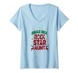Womens Jingle Bell Rock Star Aunt Christmas Festive Holiday V-Neck T-Shirt
