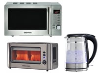 Daewoo Eco Cool Touch Glass Kettle, 2 Slice Glass Toaster & 700W Microwave