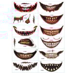 Halloween skräck clown mun klistermärken, Halloween tillfälliga tatueringar kit, Halloween tatuering klistermärken, Halloween smink