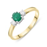 18ct Yellow Gold Emerald Diamond Three Stone Ring