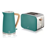 Swan Nordic 1.7L Jug Kettle and 2 Slice Toaster Set Stainless Steel - Pine Green