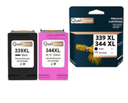 QUALITONER - x2 Cartouches compatibles pour HP 339XL + 344XL (C8767EE + C9363EE) compatibles HP HP DeskJet 5700 5740 5745 5900 5940 5943 5950 6500 65