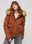 Superdry Hooded Everest Puffer Bomber Jacket - Brown, Brown, Size 8, Women