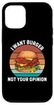 Coque pour iPhone 15 Rétro Je veux un burger, pas votre avis, amateur de hamburgers vintage