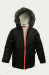 Boys Kids Freaky Parka Jacket Black Fur Hood School Coat Winter Age 2-13