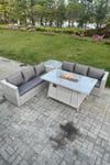 Rattan Gas Fire Pit Dining Table Set Heater Burner Chairs With 2 PC Stools