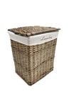Rectangle Wicker Laundry Basket Cotton Lining Lid Medium 40x29x48 cm