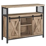 VASAGLE Buffet Cuisine, Meuble de Rangement, Commode, avec 2 Portes Coulissantes, 33 x 100 x 80 cm, Étagères Réglables, pour Salon, Marron Camel et Noir d'encre LSC092B50
