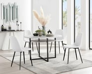 Adley Grey Concrete Effect And Black Round Dining Table with  Shelf and 4 Faux Leather Corona Dining Chairs